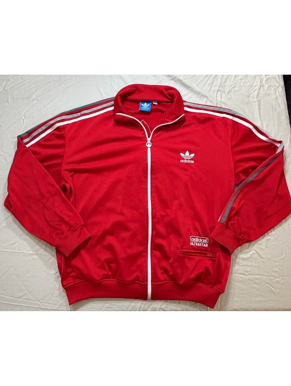 Adidas Ultrastar Track Jacket Mens XL Red Trefoil 3 Stripe Full Zip Y2K
